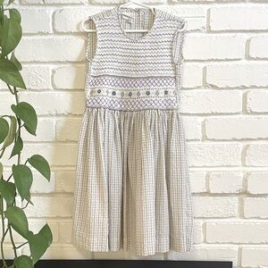 Celeste Smocked Gingham Dress. Lavender, white, green. Floral accents Size 4 EUC